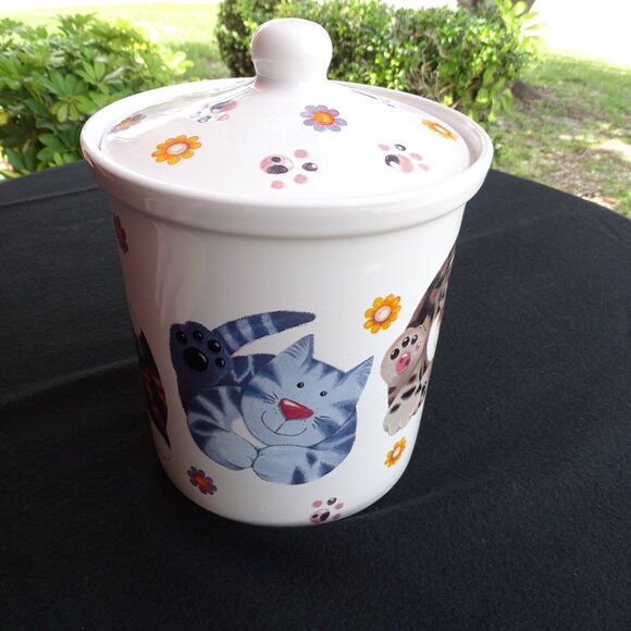 Vintage Cat Cookie Jar 9"Tx6.25"W with Paw Prints - Picture 7 of 14